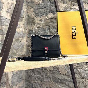 Fendi Black Calfskin Mini Kan I Shoulder Bag
